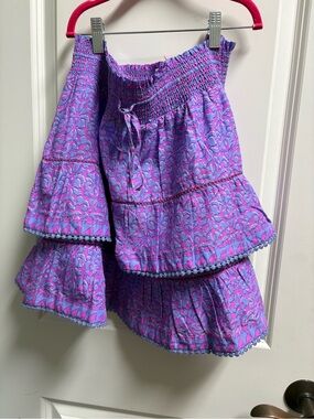 Vineyard Vines Pink and Purple Tiered Smocked Circle Skirt